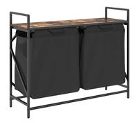 (smoked oak) vidaXL Laundry Basket 2 Compartments with Shelf Brown Oak laundry hamper