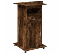 vidaXL Smoked Oak Lectern w/Wheels & Drawer - 55x55x107 cm - Engineered Wood Podium for Office, School, Church - Tiltable Desktop, Ample Storage, Lockable Castors