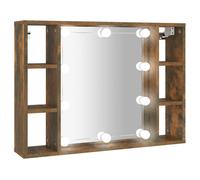 vidaXL Mirror Cabinet with LED Smoked Oak 76x15x55 cm, Brown