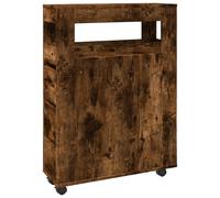 (smoked oak) vidaXL Narrow Bathroom Cabinet with Wheels Storage Cupboard Engineered Wood