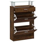 (Smoked oak) vidaXL Shoe Cabinet with a Drawer and a Top Glass Shelf Wood Multi Colours
