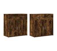 (smoked oak) vidaXL Sideboards Cupboard Storage Cabinet 2 pcs Concrete Grey Engineered Wood