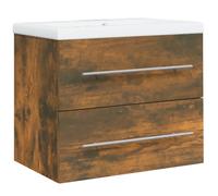vidaXL Sink Cabinet with Built-in Basin Smoked Oak Engineered Wood, Brown