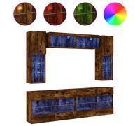 TV Wall Cabinet Set 6 Piece with LED Lights Floating TV Wall Units vidaXL