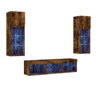 (smoked oak) vidaXL TV Wall Units 5 Piece with LED Wall Mounted TV Cabinet Engineered Wood