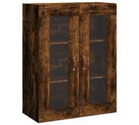 vidaXL 2 Glass Door Brown Smoked Oak Wall Mounted Cabinet - Size: 90 x 69.5 x 34cm - Wilko