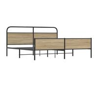 (Smoked Oak with headboard & high footboard, 193 x 203 cm) vidaXL Metal Bed Frame without Mattress Bed Base Bedstead Mattress Foundation