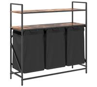 (smoked oak1) vidaXL Laundry Basket 2 Compartments with Shelves Black Oak laundry hamper