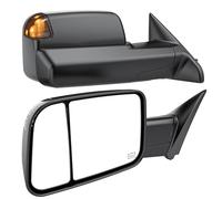 Smoked Power Heated Tow Mirrors Compatible with Dodge Ram 1500 2002-2008, 2500 3500 2003-2009, Flip Up Extended Trailer Towing Side Mirrors, Black Housing