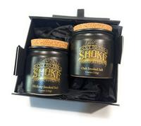 Smoked Salt Duo Gift Set | Bourbon and Hickory Flavours | Refillable Ceramic Jars | Premium Finishing Salts for Chefs, BBQ, and Gourmet Kitchens (2 x 125g)