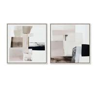 Smoked Umber Duo Framed Canvas Print Modern Abstract Art Set by Art Remedy, Silver Frame, 12 x 12