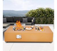 Smokeless Outdoor Fire Pit, 56 Inch Rectangular Propane Table with Fire & Ice Design, 50,000 BTU Outdoor Fireplace, Includes Wind Guard, Lid & Rain Cover