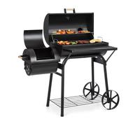 Smoker Grill BBQ Outdoor Garden Wood Steel Grate Home Thermometer Wheels Black