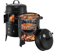 Smoker Oven, 3-in-1 Smoker Oven, Diameter 41 cm Smoker Grill for Grilling, Smoking & Cooking, Smoker Grill Smoker with Lid and Thermometer, Charcoal Grill with 2 Grill Grates, 2 Water Bowls