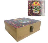 Smoker Rolling Stash Box Large King Size Paper Tips Crusher Storage Solution for Accessories & Organization Natural Premium Bamboo Wood wooden bamboo box Christmas fathers day (Love Skull)