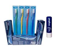 Smokers Active Toothpaste 4 Pack 100mL and 4 Smoker Tooth Bursh with Free Orignial Lip Balm