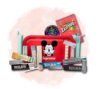 Smokers Rolling Tray Set - Red Roll Tray, Rolling Papers and Filter Tips Selection, Mat, Storage & Accessories | BIG SMOKE Rolling Accessories Kit |