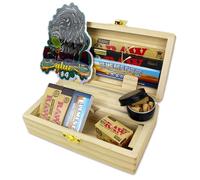 Smokers Wooden Rolling Box Bundle - RAW & Elements Papers, Filter Tips, Pre-Rolls, Smell Proof Mylar Bag & Tin - Smoking Accessories Kit