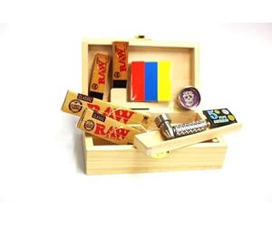 Smokers Wooden Rolling Box Kit Collection with King Size Raw Papers Tips Cone Holder Gift Set For Fathers Day Christmas Birthdays