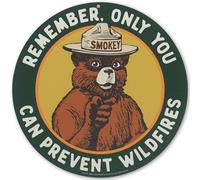 Smokey Bear Remember Only You Can Prevent Wildfires Round Metal Sign - Vintage Smokey Bear Wall Decor for Man Cave, Cabin or Garage