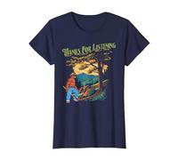 Smokey Bear Thanks for Listening Vintage Mountains T-Shirt, Women, Navy Blue, Medium