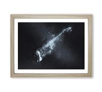 Smokey Electric Guitar In Abstract Modern Art Framed Print | A4 Oak Framed Wall Art | Ready to Hang | Abstract Music Picture | Living Room Bedroom Lounge Office