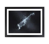 Smokey Electric Guitar In Abstract Modern Art Framed Wall Art Print, Ready to Hang Picture for Living Room Bedroom Home Office Décor, Black A2 (64 x 46 cm)