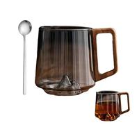 Smokey Gray Glass Slanted Coffee Cups with Wooden Handle, 15.2oz Creative Mountain Bottom Mug for Heat Resistant Coffee, Tea & Whiskey (1pcs)