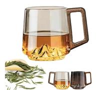 Smokey Gray Glass Slanted Coffee Cups with Wooden Handle, 2026 Creative Wonder Mountain Bottom Wood Handle Cup, Cold and Heat Resistant, for Coffee & Tea Lovers (Transparent)
