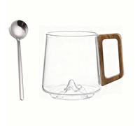 Smokey Gray Glass Slanted Coffee Cups with Wooden Handle,Creative Wonder Mountain Bottom Wood Handle Cup,Heat Resistant Glass Cup (Transparent)