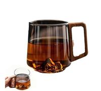 Smokey Gray Glass Slanted Coffee Cups with Wooden Handle, Retro Glass Cup, Creative Wonder Mountain Bottom Cup for Hot & Cold Drinks, Tea Glass Mug for Coffee & Tea Lovers (Smoky Gray)