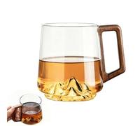 Smokey Gray Glass Slanted Coffee Cups with Wooden Handle, Retro Glass Cup, Creative Wonder Mountain Bottom Cup for Hot & Cold Drinks, Tea Glass Mug for Coffee & Tea Lovers (Transparent Color)