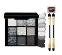 Smokey Silver Glitter Eyeshadow Palette - 9 Cool-Toned Matte & Sparkly Shades - Long-Lasting Waterproof Gothic Eye Makeup- White, Grey, Black Tones - Halloween Makeup with Mirror and Brushes