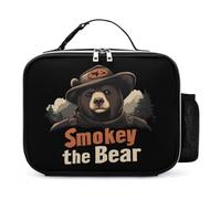 Smokey The Bear Fire Danger Leather Lunch Bag Insulated Lunchbox Meal Tote Handbags with Detachable Buckled Handle