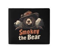 Smokey The Bear Fire Danger Leather Wallet Slim Purse with ID Window RFID Blocking Bifold for Men Women