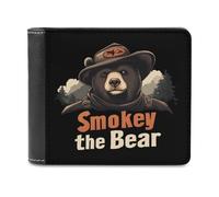 Smokey The Bear Fire Danger Men's Leather Wallet Casual Slim Bifold Wallet Minimalist Credit Card Holder with Money Clip