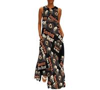 Smokey The Bear Fire Danger Womens Maxi Dresses Boho Floral Sleeveless Ankle Length Flowy Long Dress with Pockets 2XL