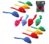 Smokey's Stash Faux Fur Cat Mice Toy 12 Per Pack Multi Color Realistic Small Mouse with Rattle and Catnip Safe for Adult Cats and Kittens 5.5 inches Long