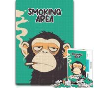 Smoking Area Monkey Cartoon Illustration Jigsaw Puzzle, 1000 Piece | A gift idea for puzzle lovers for cold-weather weekends for screen-free downtime.