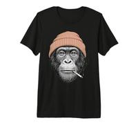 Smoking Bonobo Meme Monkey Face Orange Beanie Grunge Bonobo Premium T-Shirt