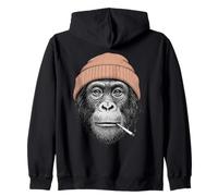 Smoking Bonobo Meme Monkey Face Orange Beanie Grunge Bonobo Zip Hoodie