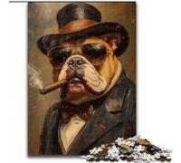 Smoking Bulldog Adult Jigsaw Puzzles 1000 Pieces, for Educational Game Challenge Toy Birthday Present, Gifts, Wall Art (size 26x38cm)