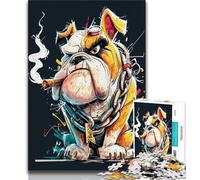 Smoking Bulldog Jigsaw Puzzles for Teenagers 1000 Jigsaws,Challenging Game And Family Play Wall Decoration Unique Birthday And Xmas Gifts (75x50cm)