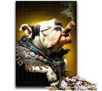Smoking Bulldog Puzzles for Adults Teens 1000 Pieces,Learning Educational Toys Family Games with Matching Poster And Trivia Sheet (50x75cm)