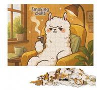 Smoking Chills Alpaca Cartoon Illustration Jigsaw Puzzle, 1000 Pieces | Adult Jigsaw Puzzle - screen-free home activity at your own pace.