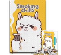 Smoking Chills Alpaca Cartoon Illustration Jigsaw Puzzle, 1000 Pieces | Jigsaw Puzzle for Adults: sorting by colour, shape or image area at home.