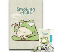 Smoking Chills Frog Cartoon Illustration Jigsaw Puzzle, 1000 Pieces | Image-area sorting: steady puzzle progress on weekends.