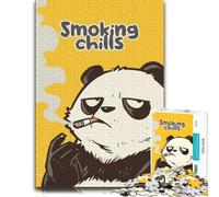 Smoking Chills Panda Cartoon Illustration Jigsaw Puzzle, 1000 Pieces | For home use: Adult Puzzle: thoughtful year-end gift, solo or shared puzzle time.