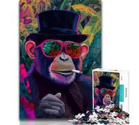 Smoking Chimpanzee Adult Jigsaw Puzzles 1000,Challenging Game And Family Play Wall Decoration Unique Birthday And Xmas Gifts 38x52cm