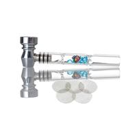 Smoking Diamonds Glass Pipe for Tobacco, Detachable Hand Pipes with 15mm Stainless Steel Silver Screen and Mesh Screens. Portable Pocket Size Set Glass Filters Free 5 Screen (Acuava Blue)